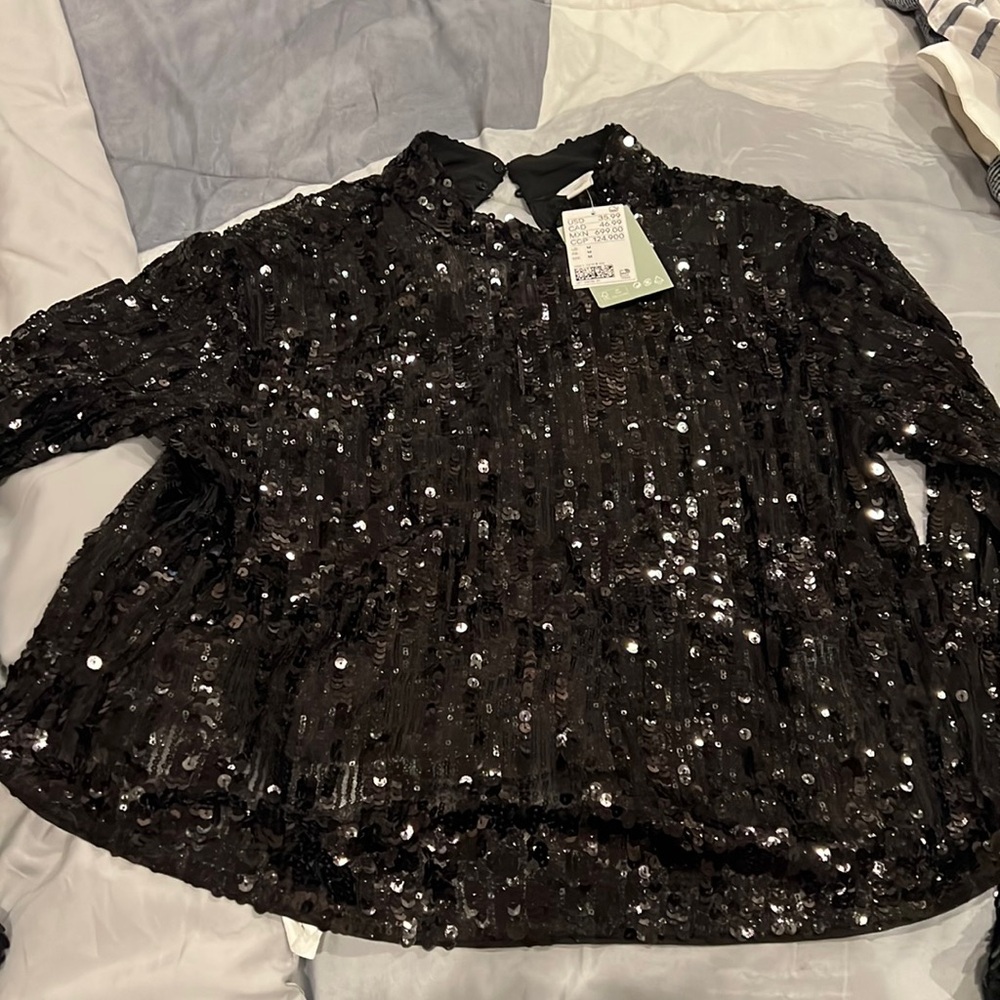 H &M Black Sequence shirt size medium Brand New